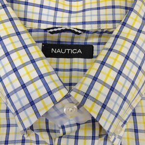 Nautica Men’s Plaid Button-Down Shirt – Yellow & Blue – Size Large